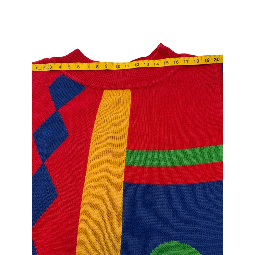 Huntington Ridge Vintage Color Block Geometric Sweater Red Blue Yellow Large - Picture 4 of 8